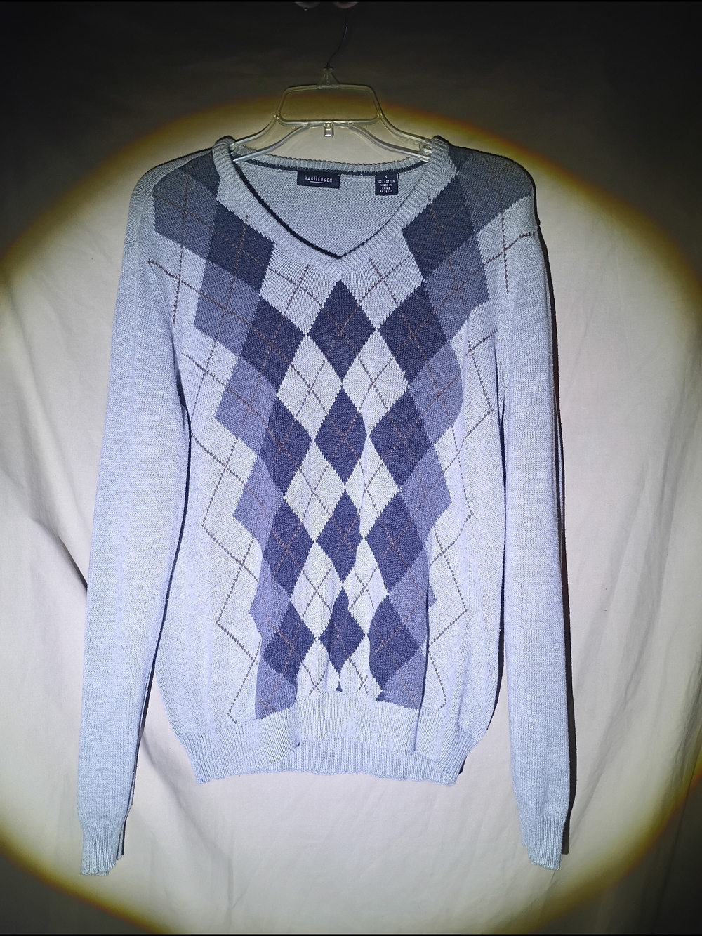 Talbots Men's Black And Grey Argyle V-Neck Sweater